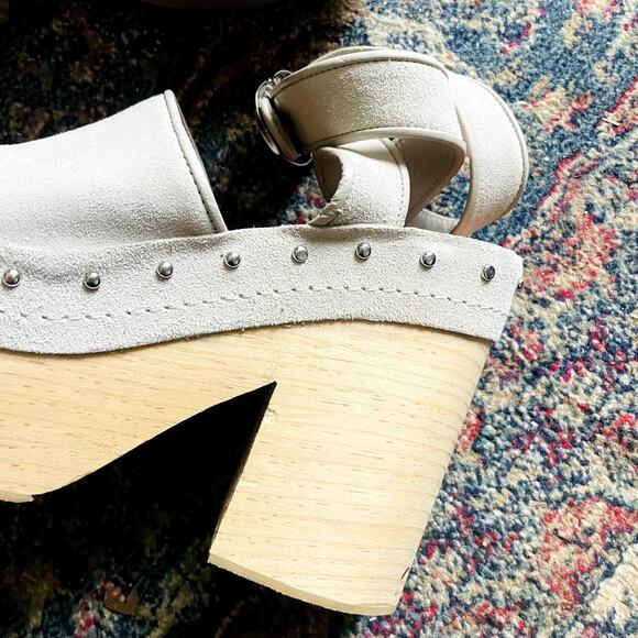 Zara Leather Suede Studded Wooden Heel Platform Sandals Clogs Size 9 - Picture 10 of 11